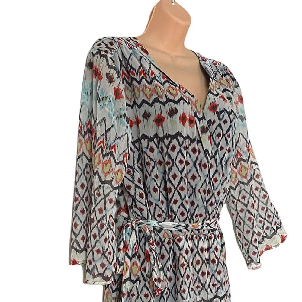 Steve Harvey Southwest Print Off-White Chiffon Office Casual Wedding Guest Dress - Picture 7 of 13